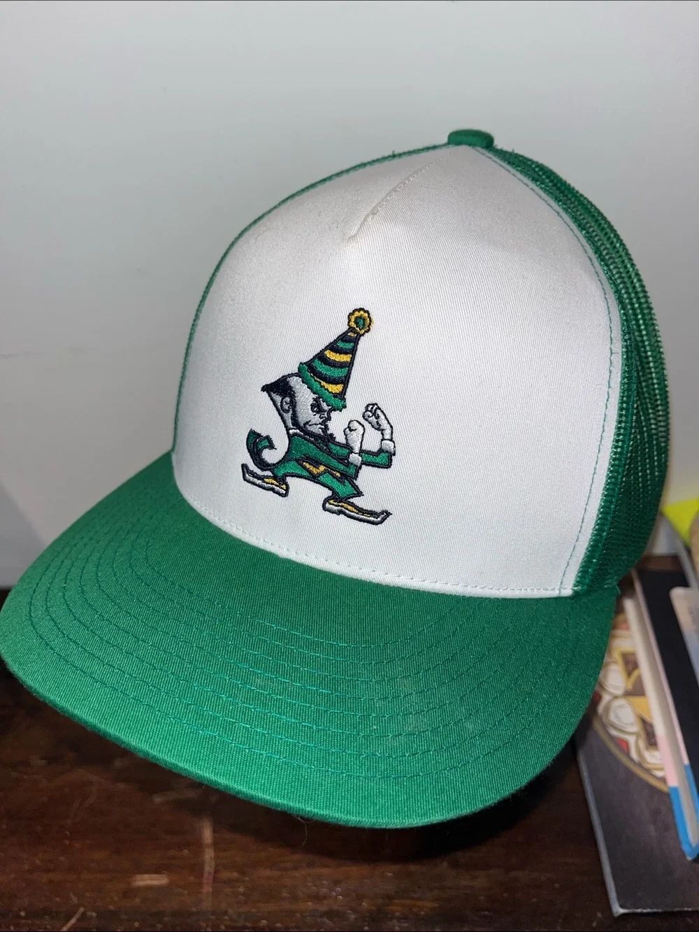 Rare New Green White Notre Dame Fighting Irish Leprechaun SnapBack Mesh hat cap